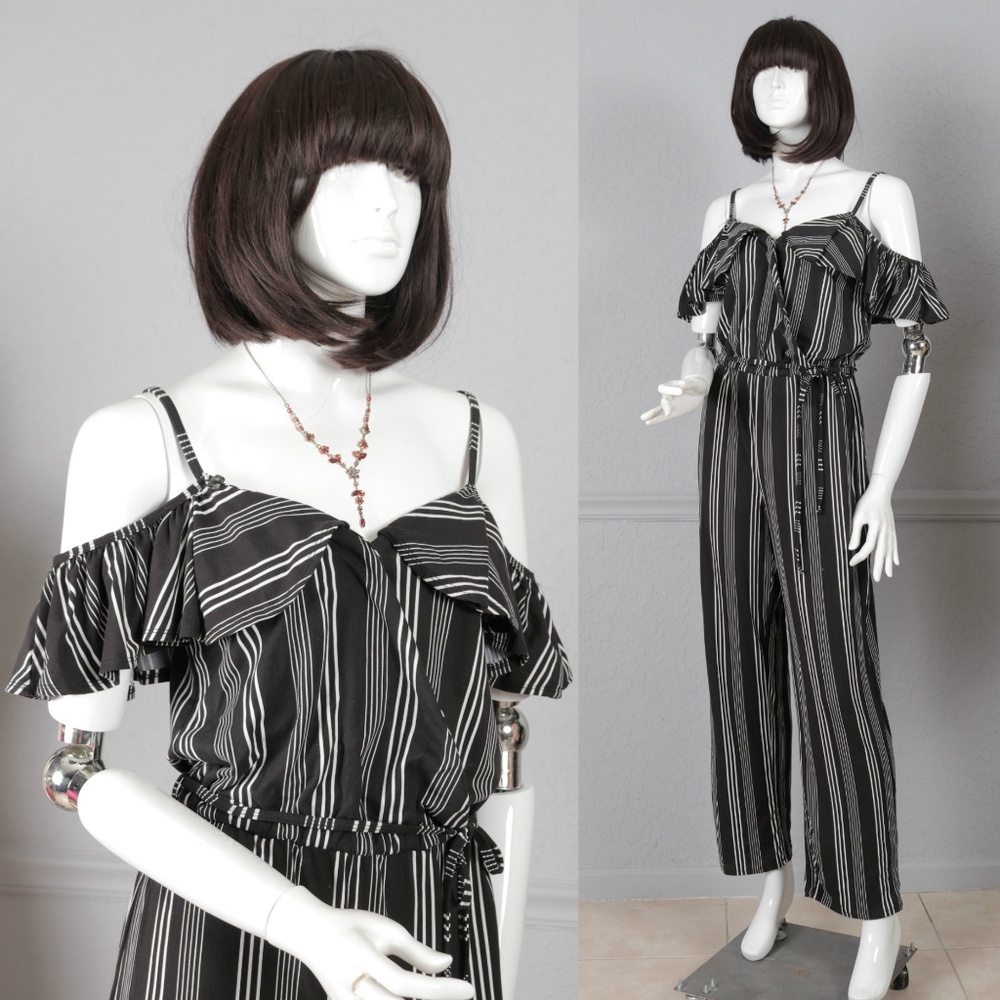 Black & White Eye Candy Pinstriped Jumpsuit S